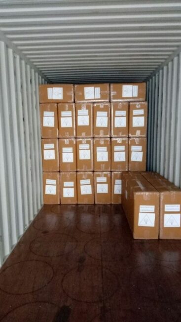 Export cartons loaded in a shipping container at Sai Creation