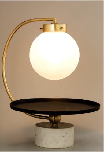 Brass globe table lamp with marble base, made by Sai Creation